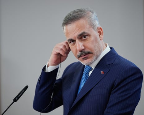 Turkish foreign minister Hakan Fidan at the press conference in Berlin