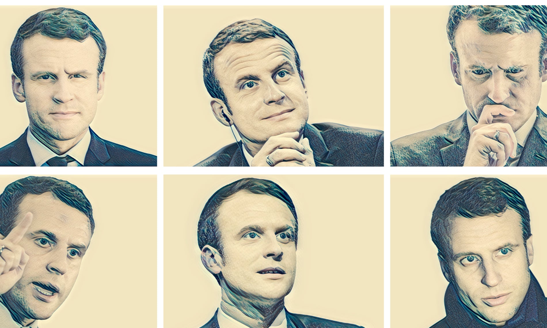 grid of six Emmanuel Macron photos