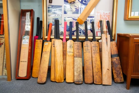 A selection of Crockett, Fisher and other bats in the Sam Morris Museum at Cricket Willow