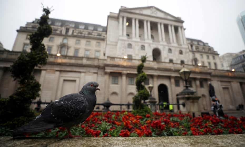 A pigeon in front of the Bank of England in London