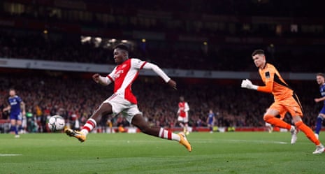 Nketiah scores Arsenal’s second goal.