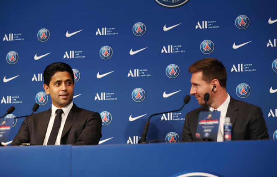 First Thing: Senate gets $1tn infrastructure bill over the line | 3 PSG’s president, Nasser Al-Khelaifi, and Lionel Messi at a press conference at Parc des Princes, Paris