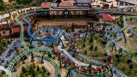 Aerial shot of a roller coaster ride