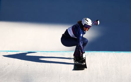 Charlotte Bankes of Britain in action during the women’s snowboard cross.