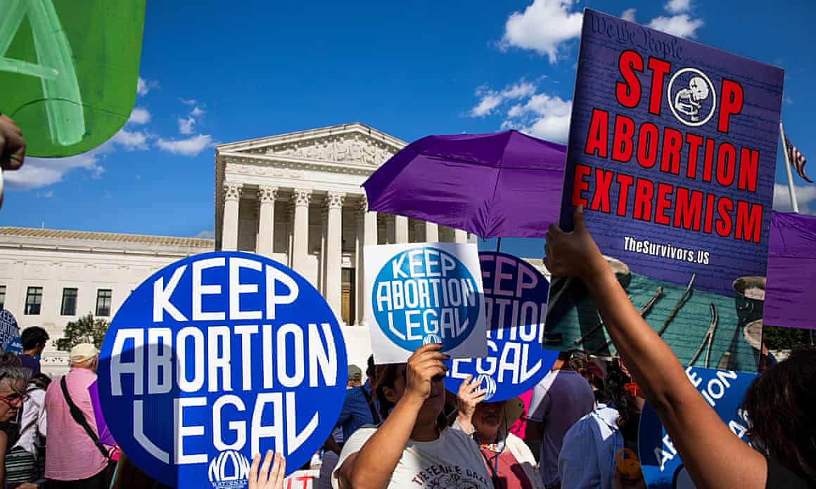Abortion rights supporters with signs outside the supreme court in Washington DC
