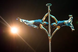 Monte-Carlo, Monaco Acrobats perform during the 43rd International Circus Festiva