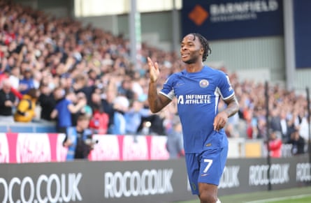 Raheem Sterling celebrates after scoring against Burnley