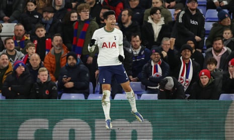 Son Heung-Min of Tottenham Hotspur celebrates after scoring their fourth goal.