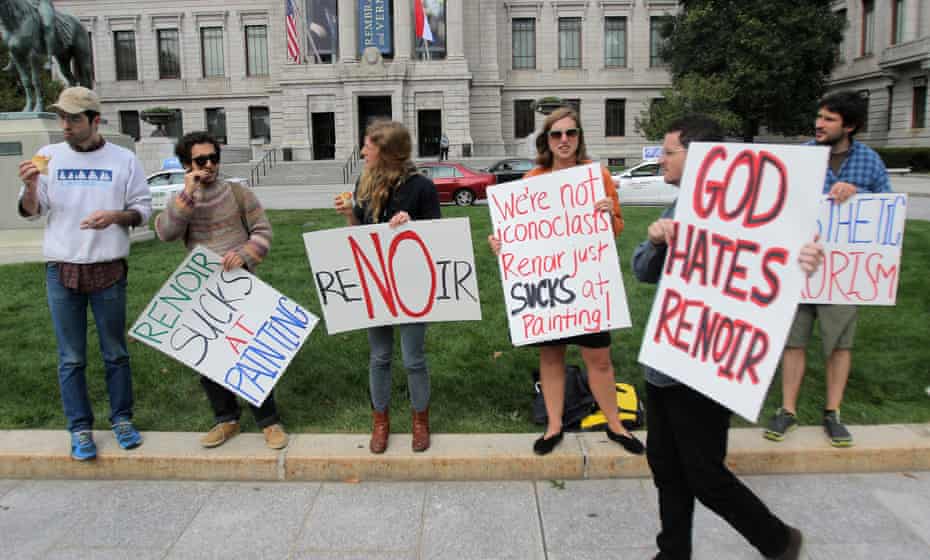 Protestors gather outside the Museum Fine Arts in Boston.