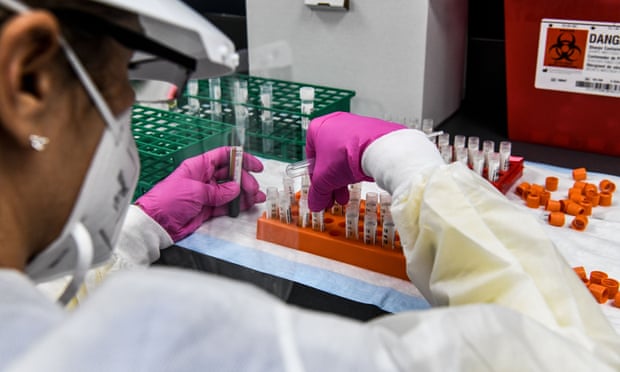 A lab technician sorts blood samples for a Covid-19 vaccine study in Florida