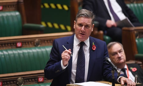 Keir Starmer at PMQs in the Commons today.