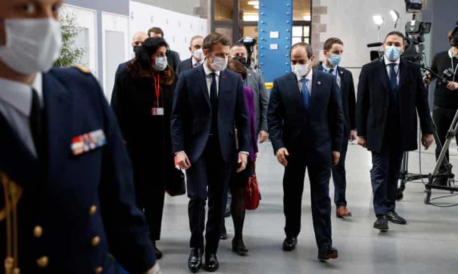 France's president, Emmanuel Macron, talks with the Egyptian president, Abdel Fatah al-Sisi, at the One Ocean Summit in France