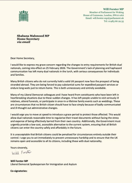 Lib Dem letter to home secretary