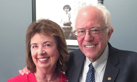 RoseAnn DeMoro with Senator Bernie Sanders at National Nurses United’s endorsement of Sanders on 10 August 2015.