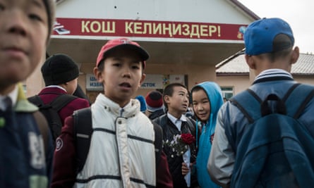 Children outside their school in Ak-Bata