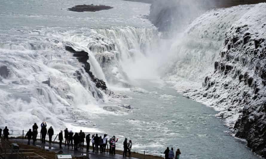 Visitors at Gullfoss waterfall in south-west Iceland in 2019