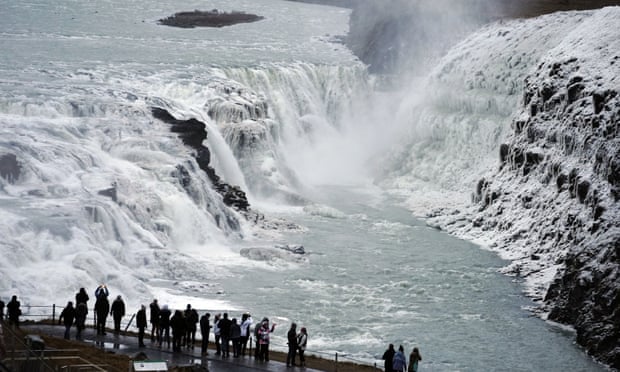 Visitors at Gullfoss waterfall in south-west Iceland in 2019