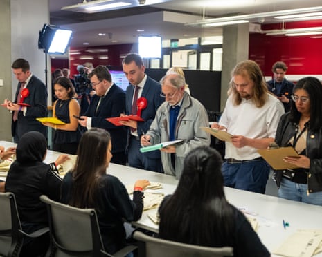 Ballots being counted after polls closed in the Holborn and St Pancras byelection in London on Thursday