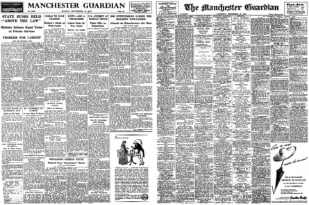Manchester Guardian front pages September 27th and 29th 1952.