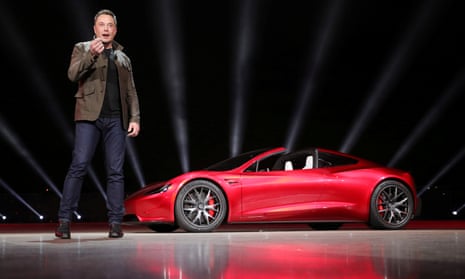 Elon Musk unveils the Roadster 2 in Hawthorne, California on 16 November 2017. 