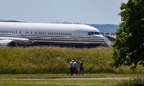 Rwanda deportation flight on ground at Boscombe Down air base in June 2022