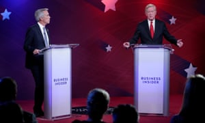 Joe Walsh and Bill Weld debate in New York City Tuesday.