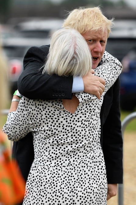 Boris Johnson greets Nadine Dorries before the Conservative leadership hustings in Wyboston, Bedfordshire, July 2019