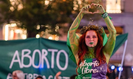 A woman performs in Madrid at a protest on the global day of action for the right to safe and free abortions