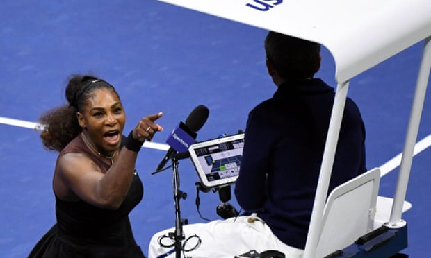 Serena Williams yells at umpire Carlos Ramos during the US Open women’s singles final against Naomi Osaka.