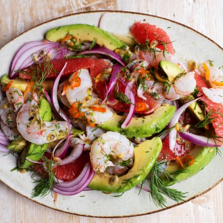 Prawns, avocado and dill.