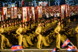 North Korean troops marching at a parade