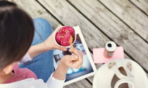 overhead view of eating ice cream