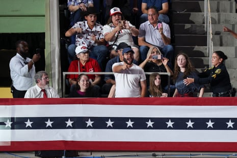 Protestors were escorted out after disrupting Donald Trump’s speech at the Freeman Coliseum in San Antonio, Texas on Wednesday.