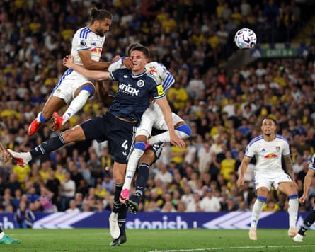 Dominic Calvert-Lewin leaps highest to head in Leedsâ second goal via a slight deflection off Jayden Bogle