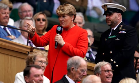 Clare Balding pictured working for the BBC at the 2022 Wimbledon championships.