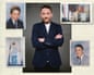 Jon Richardson stands arms crossed, surrounded by four childhood photographs of himself
