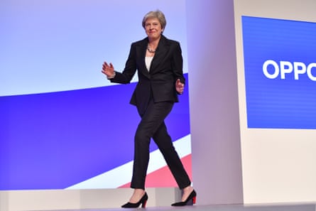 Theresa May dances on to stage during the Conservative party conference in October 2018.