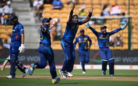 Angelo Matthews celebrates the wicket