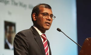 The former Maldives president Mohamed Nasheed delivers a lecture on climate change in Delhi, India.