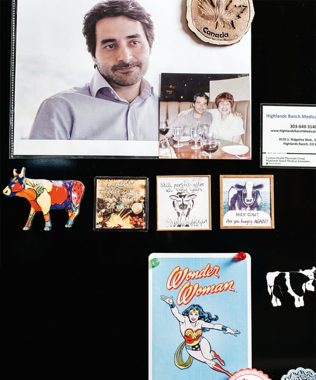 Sharon's fridge with pictures of Dr Giuseppe Iaria and Wonder Woman