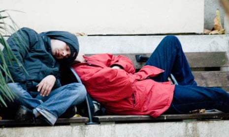 Homeless people asleep