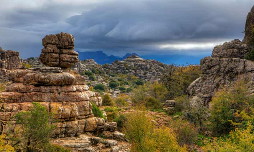 Rock formations El Torcal natural park in the Torcal de Antequera, a nature reserve in Malaga,