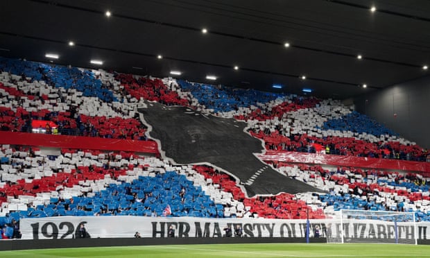 Rangers fans play tribute to the Queen ahead of their Champions League group game with Napoli at Ibrox on Wednesday