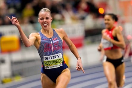 Keely Hodgkinson crosses the finish line to win the gold medal in the women’s 800m final.