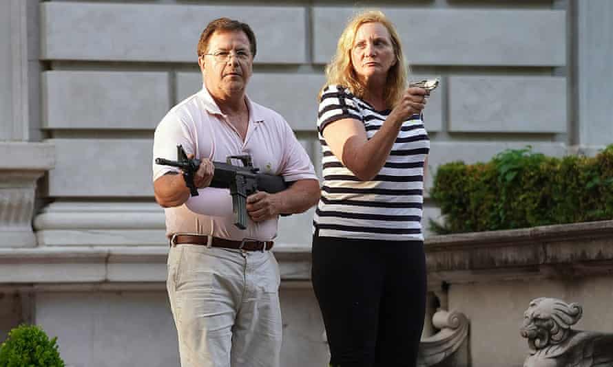 Attorneys Who Aimed Guns At Protesters In St. Louis Have Been Given Pardon By Governor, Missouri, United States - 03 Aug 2021Mandatory Credit: Photo by Bill Greenblatt/UPI/REX/Shutterstock (12246313a) Attorneys Mark and Patricia McCloskey who aimed guns at Black Lives Matter protesters in St. Louis on Sunday, June 28, 2020, have been given pardons by Missouri Governor Mike Parson, it was announced on Tuesday, August 3, 2021. The two have defended their actions by saying they felt their lives were being threatened. On Friday, July 30, 2021, Governor Mike Parson granted 12 pardons and approved two commutations pursuant to Article IV, Section 7 of the Constitution of the State of Missouri. Attorneys Who Aimed Guns At Protesters In St. Louis Have Been Given Pardon By Governor, Missouri, United States - 03 Aug 2021