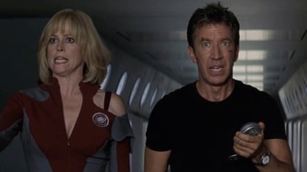 Tim Allen and Sigourney Weaver in dark corridor