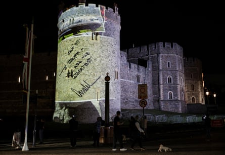 An inscription reading “To Jeff, you are the greatest!”, is projected on to Windsor castle.