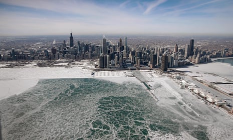 Ice builds up along the shore of Lake Michigan on Thursday in Chicago, Illinois. 