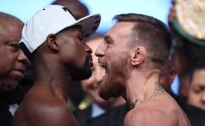 The Boxing Fightv Floyd Mayweather Jr, 26 August, 2017. T-Mobile Arena, Las Vegas. Result: Loss, TKO, round ten.Mayweather and McGregor come face to face during the weigh-in.