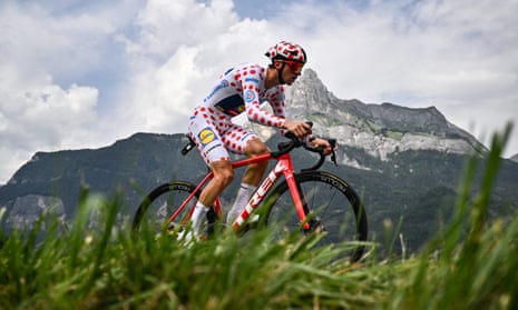 Lidl - Trek's Italian rider Giulio Ciccone wearing the best climber's polka dot (dotted) jersey.